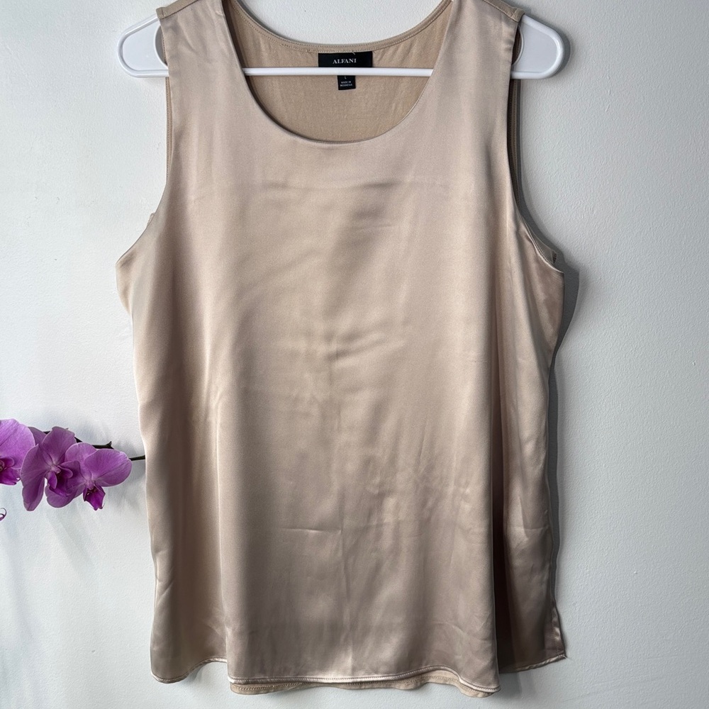 Alfani Satin Scoop Neck Tank Top in Light Beige